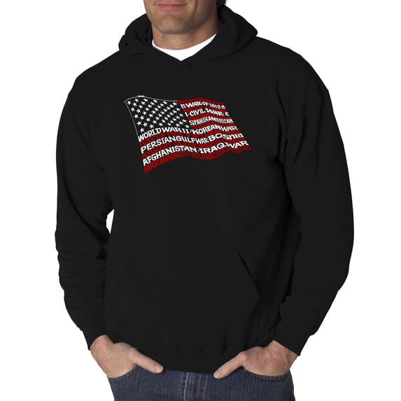 LA Pop Art Men's Word Art Hooded Sweatshirt - American Wars Tribute Flag