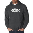 thumbnail image 1 of LA Pop Art Men's Word Art Hooded Sweatshirt - Christian Jesus Name Fish Symbol, 1 of 2