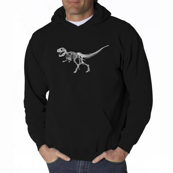 LA Pop Art Men's Word Art Hooded Sweatshirt - Dinosaur T-Rex Skeleton