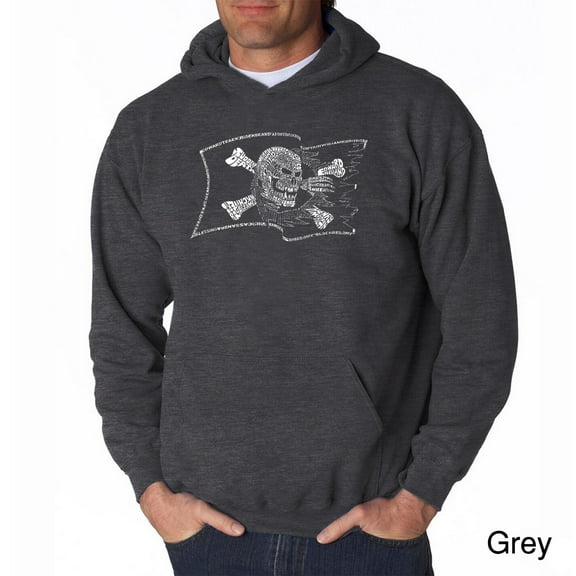LA Pop Art Men's Word Art Hooded Sweatshirt - FAMOUS PIRATE CAPTAINS AND SHIPS
