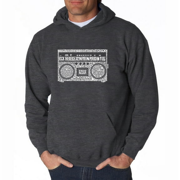 LA Pop Art Men's Word Art Hooded Sweatshirt - Greatest Rap Hits of The 1980's