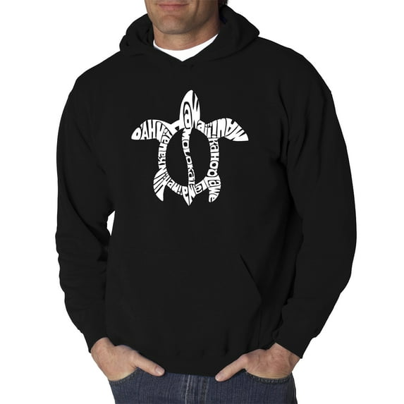 LA Pop Art Men's Word Art Hooded Sweatshirt - Honu Turtle - Hawaiian Islands