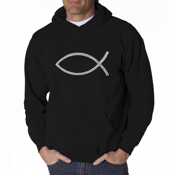 LA Pop Art Men's Word Art Hooded Sweatshirt - JESUS FISH