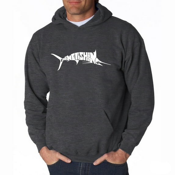 LA Pop Art Men's Word Art Hooded Sweatshirt - Marlin - Gone Fishing