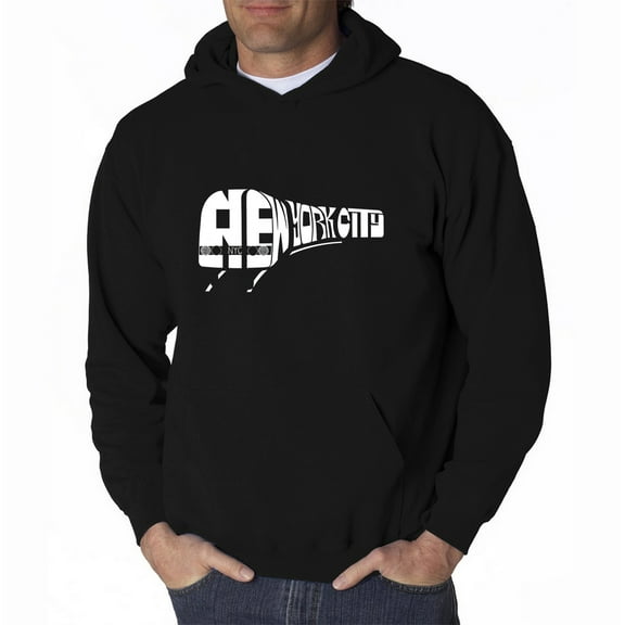 LA Pop Art Men's Word Art Hooded Sweatshirt - NY SUBWAY