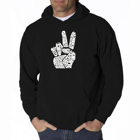 LA Pop Art Men's Word Art Hooded Sweatshirt - PEACE FINGERS