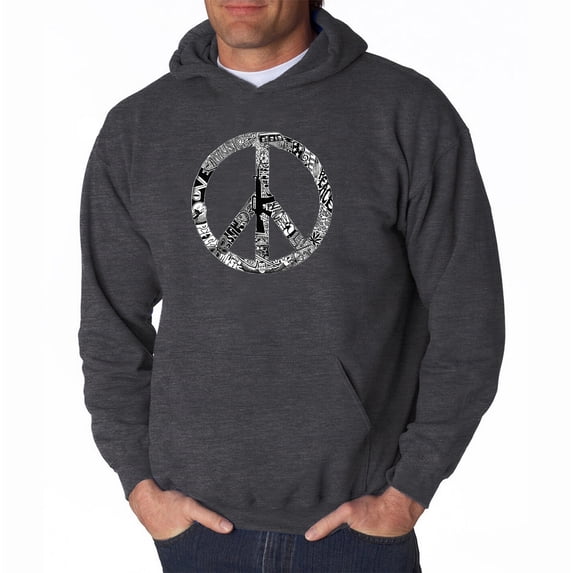 LA Pop Art Men's Word Art Hooded Sweatshirt - PEACE, LOVE, & MUSIC