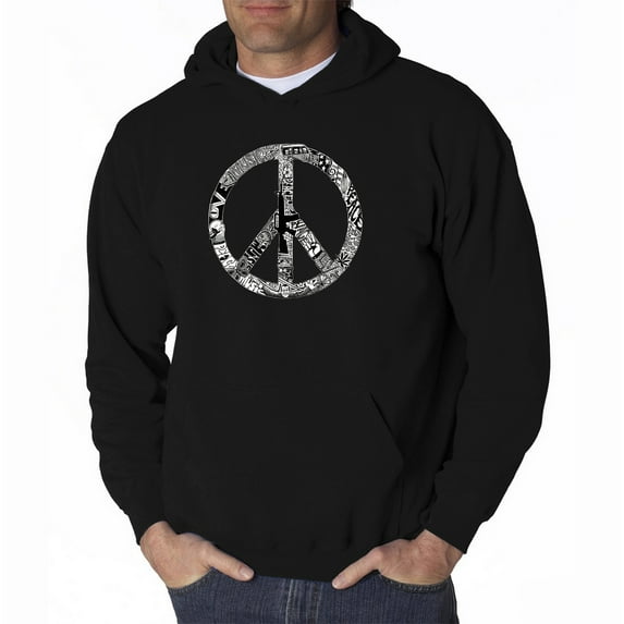 LA Pop Art Men's Word Art Hooded Sweatshirt - PEACE, LOVE, & MUSIC