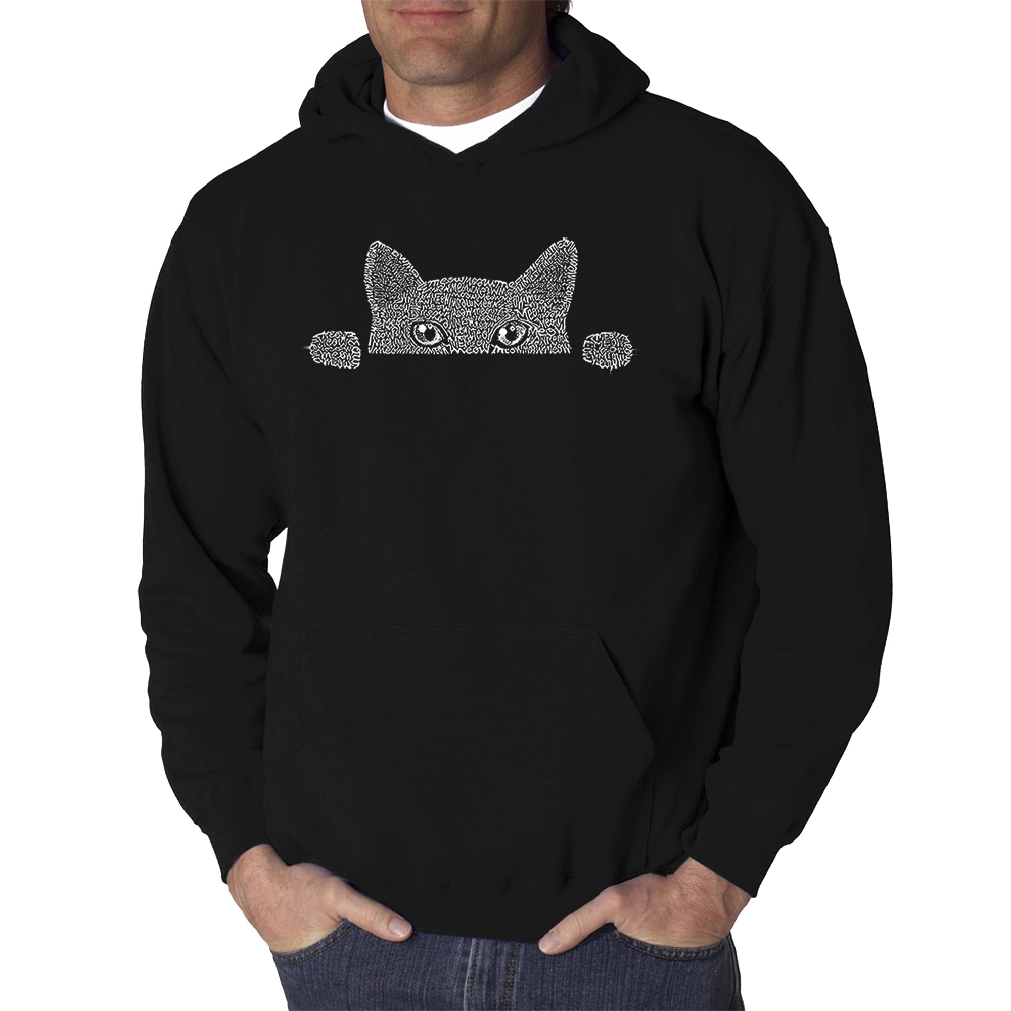 LA Pop Art Men s Word Art Hooded Sweatshirt Peeking Cat