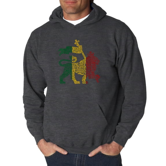 LA Pop Art Men's Word Art Hooded Sweatshirt - Rasta Lion - One Love