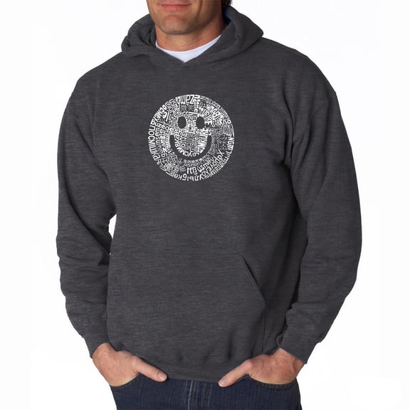 LA Pop Art Men's Word Art Hooded Sweatshirt - SMILE IN DIFFERENT LANGUAGES