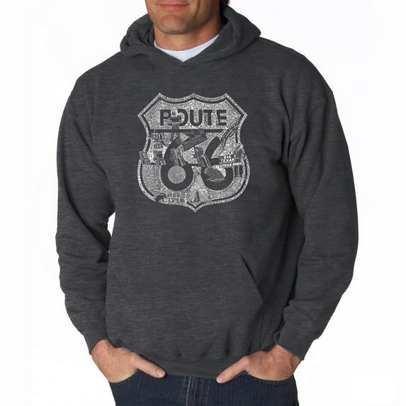 LA Pop Art Men's Word Art Hooded Sweatshirt - Stops Along Route 66