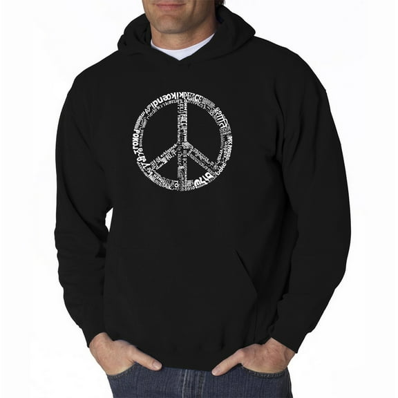 LA Pop Art Men's Word Art Hooded Sweatshirt - THE WORD PEACE IN 77 LANGUAGES