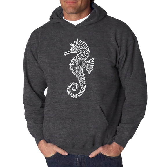 LA Pop Art Men's Word Art Hooded Sweatshirt - Types of Seahorse