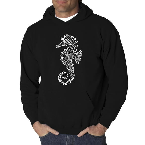 LA Pop Art Men's Word Art Hooded Sweatshirt - Types of Seahorse
