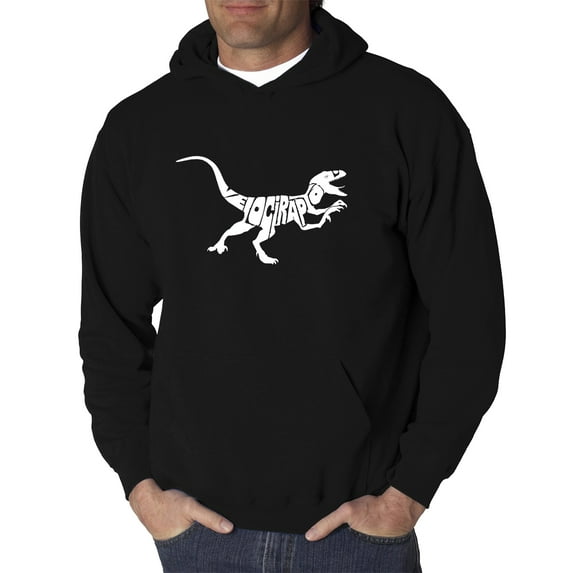LA Pop Art Men's Word Art Hooded Sweatshirt - Velociraptor
