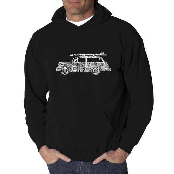 LA Pop Art Men's Word Art Hooded Sweatshirt - Woody - Classic Surf Songs