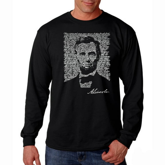 LA Pop Art Men's Word Art Long Sleeve T-shirt - ABRAHAM LINCOLN - GETTYSBURG ADDRESS