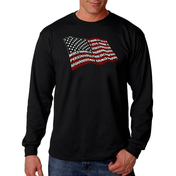 LA Pop Art Men's Word Art Long Sleeve T-shirt - American Wars Tribute Flag