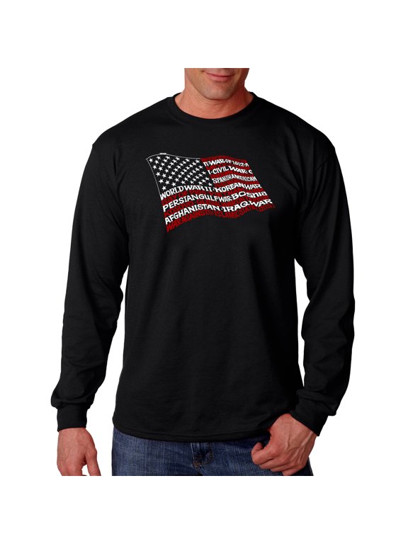 Men's Word Art Long Sleeve T-shirt - American Wars Tribute Flag