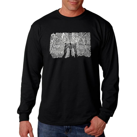 LA Pop Art Men's Word Art Long Sleeve T-shirt - Brooklyn Bridge