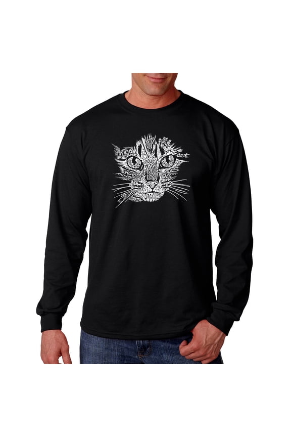 Men's Word Art Long Sleeve T-shirt - Cat Face
