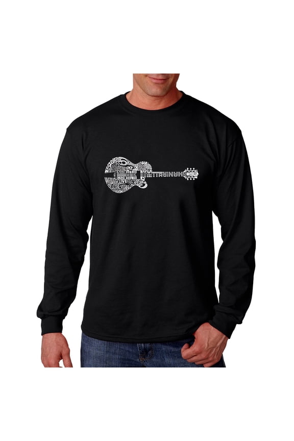 Men's Word Art Long Sleeve T-shirt - Country Guitar