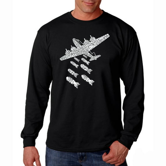 LA Pop Art Men's Word Art Long Sleeve T-shirt - DROP BEATS NOT BOMBS