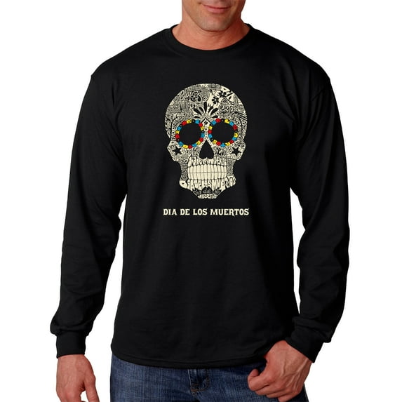 LA Pop Art Men's Word Art Long Sleeve T-shirt - Dia De Los Muertos