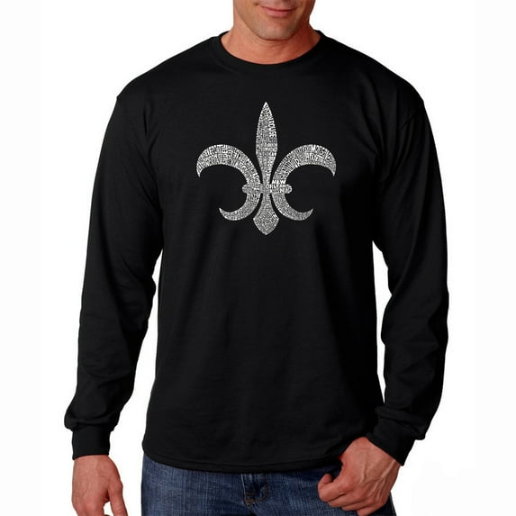 LA Pop Art Men's Word Art Long Sleeve T-shirt - FLEUR DE LIS - POPULAR LOUISIANA CITIES