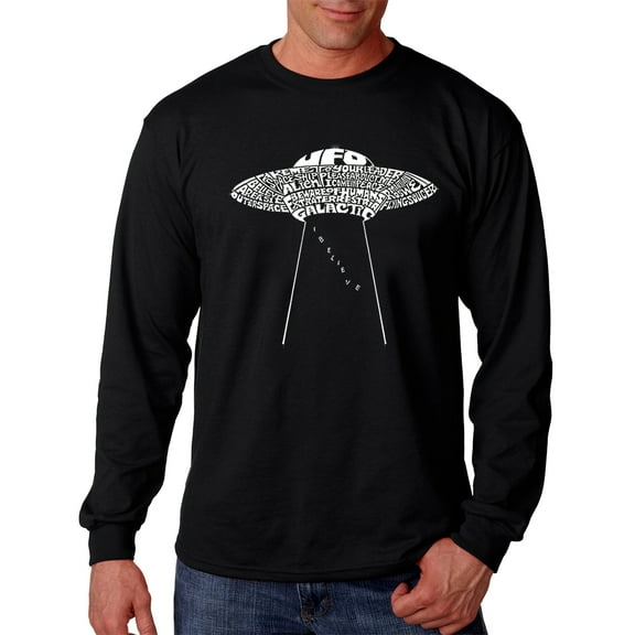 LA Pop Art Men's Word Art Long Sleeve T-shirt - Flying Saucer UFO
