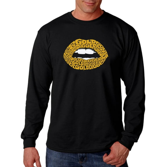LA Pop Art Men's Word Art Long Sleeve T-shirt - Gold Digger Lips