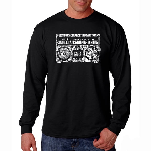 LA Pop Art Men's Word Art Long Sleeve T-shirt - Greatest Rap Hits of The 1980's