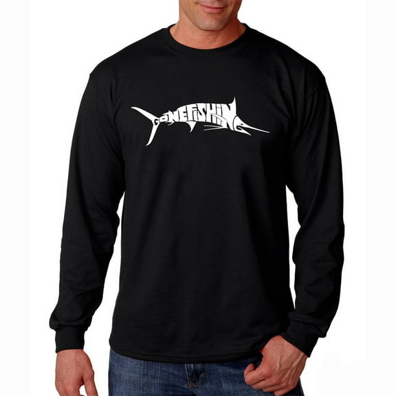 LA Pop Art Men's Word Art Long Sleeve T-shirt - Marlin - Gone Fishing