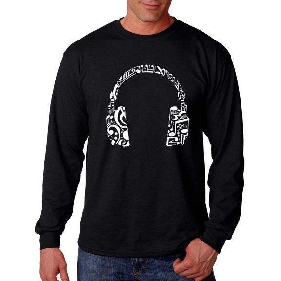LA Pop Art Men's Word Art Long Sleeve T-shirt - Music Note Headphones