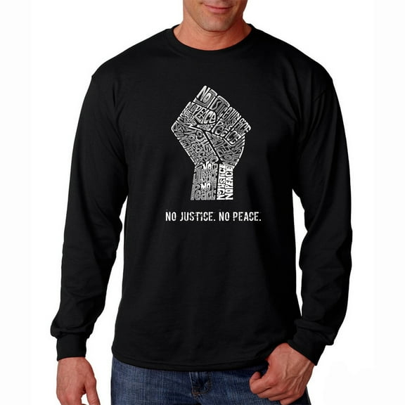 LA Pop Art Men's Word Art Long Sleeve T-shirt - No Justice, No Peace