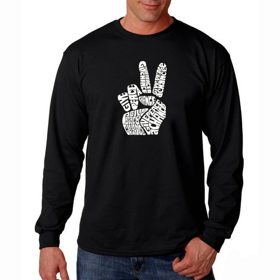 LA Pop Art Men's Word Art Long Sleeve T-shirt - PEACE FINGERS
