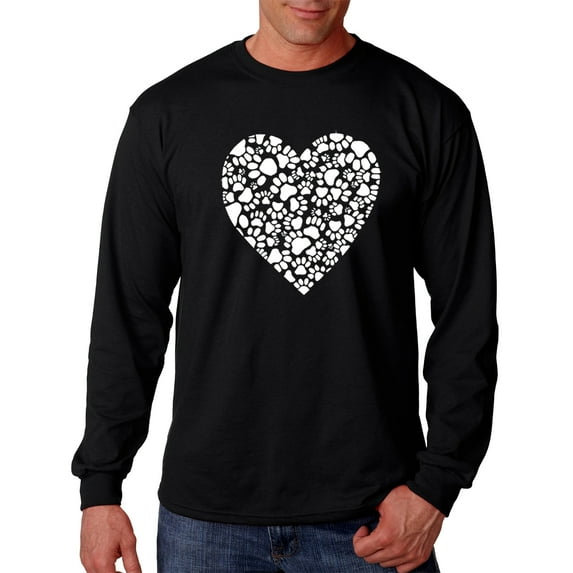LA Pop Art Men's Word Art Long Sleeve T-shirt - Paw Prints Heart