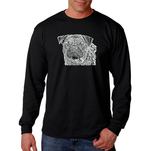 LA Pop Art Men's Word Art Long Sleeve T-shirt - Pug Face
