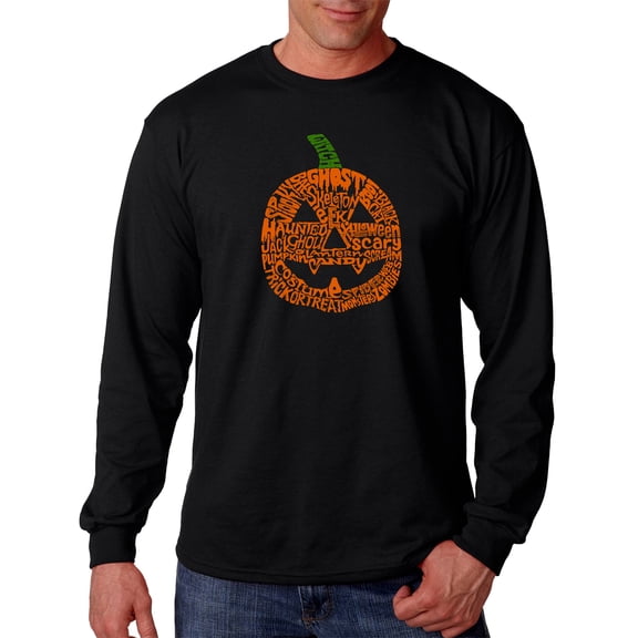 LA Pop Art Men's Word Art Long Sleeve T-shirt - Pumpkin