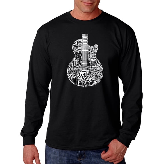 LA Pop Art Men's Word Art Long Sleeve T-shirt - Rock Guitar Head