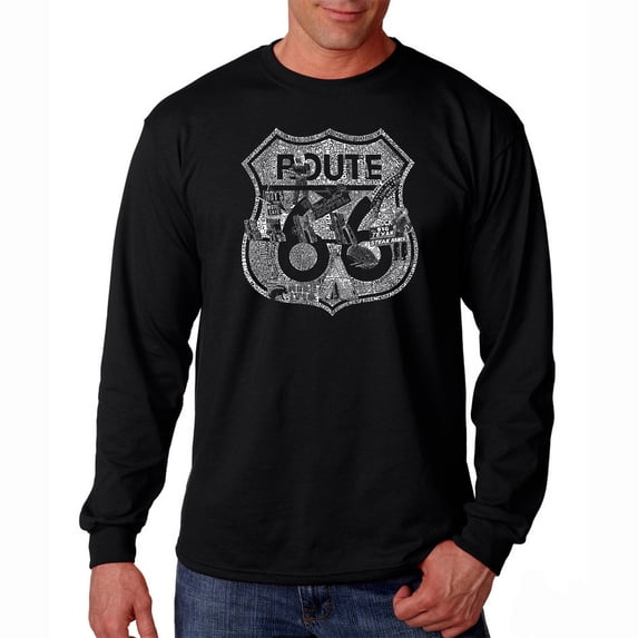 LA Pop Art Men's Word Art Long Sleeve T-shirt - Stops Along Route 66