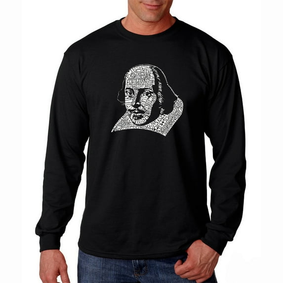 LA Pop Art Men's Word Art Long Sleeve T-shirt - THE TITLES OF ALL OF WILLIAM SHAKESPEARE'S COMEDIES & TRAGEDIES