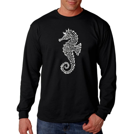 LA Pop Art Men's Word Art Long Sleeve T-shirt - Types of Seahorse