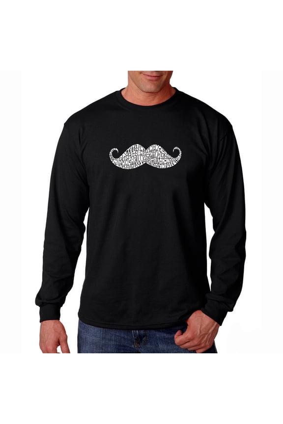 Men's Word Art Long Sleeve T-shirt - WAYS TO STYLE A MOUSTACHE