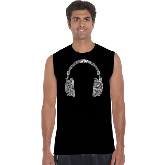 LA Pop Art Men's Word Art Sleeveless T-shirt - 63 DIFFERENT GENRES OF MUSIC