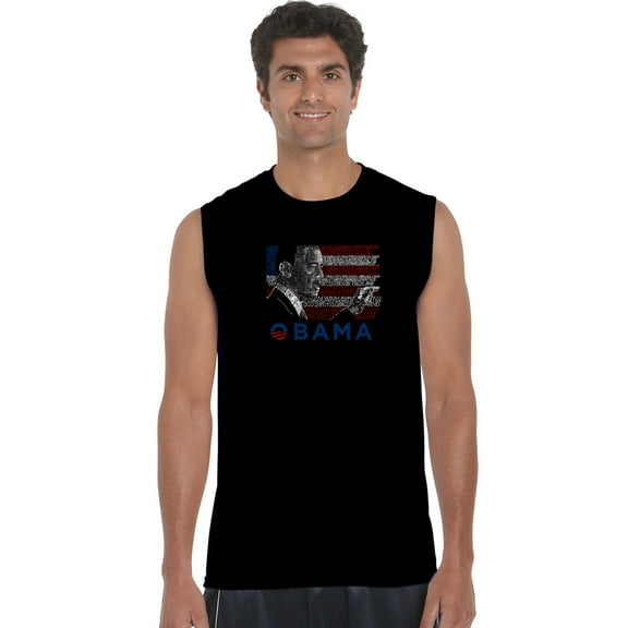 LA Pop Art Men's Word Art Sleeveless T-shirt - BARACK OBAMA - ALL LYRICS TO AMERICA THE BEAUTIFUL