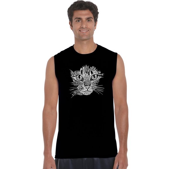 LA Pop Art Men's Word Art Sleeveless T-shirt - Cat Face