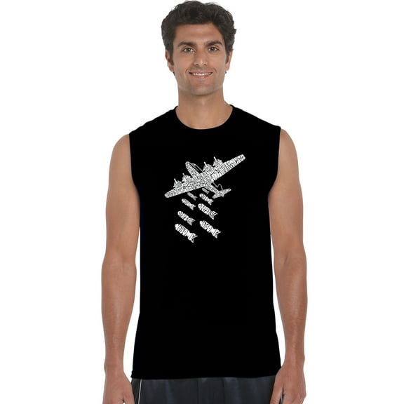 LA Pop Art Men's Word Art Sleeveless T-shirt - DROP BEATS NOT BOMBS