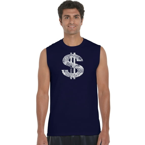 LA Pop Art Men's Word Art Sleeveless T-shirt - Dollar Sign